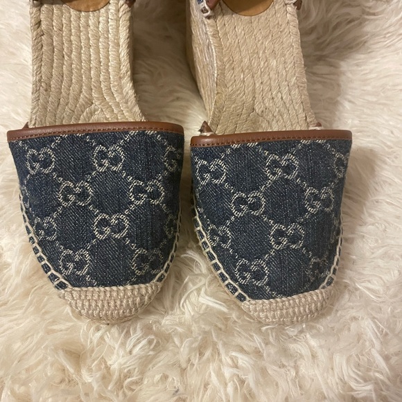 Gucci Women's Pilar Double Denim Pilar Espadrille Wedge Sandal - Picture 7 of 8